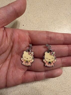 Hello Kitty Pink and Cream Enamel Drop Earrings